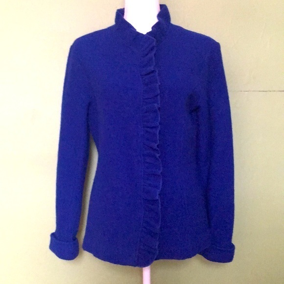 Saks Fifth Avenue Jackets & Blazers - SAKS FIFTH AVENUE royal blue wool jacket ruffles down front & high ruffled neck